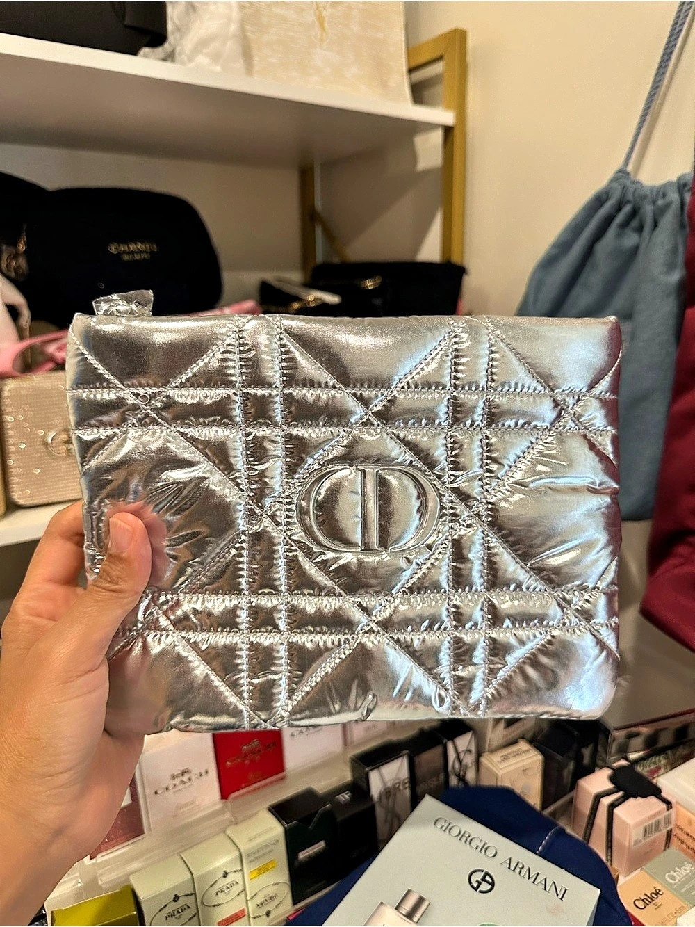 Dior Quilted Silver Clutch NEW